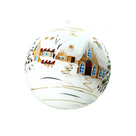 Vánoční koule, 18cm, bílá, s vánočním dekorem www.sklenenevyrobky.cz