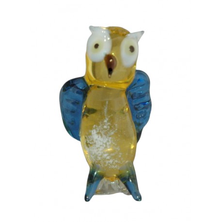 Owl with blue wings www.sklenenevyrobky.cz