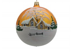 Weihnachtskugeln 12 cm schneebedeckte Häuser und Kirche