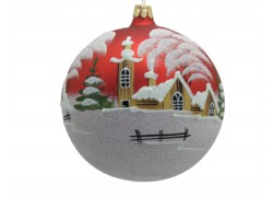 Vánoční koule 12 cm zasněžené domečky a kostel