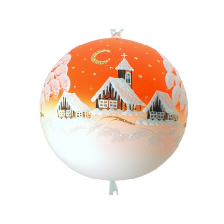 Vánoční koule, 20cm, oranžová, s vánočním motivem www.sklenenevyrobky.cz