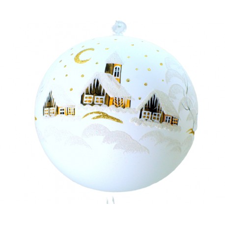 Vánoční koule, 20cm, bílá, s vánoční malbou www.sklenenevyrobky.cz