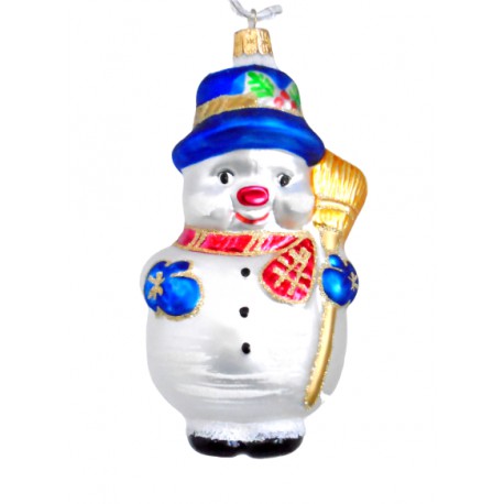 Christmas ornament snowman with broom www.sklenenevyrobky.cz