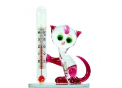 Katze mit einem Thermometer www.sklenenevyrobky.cz
