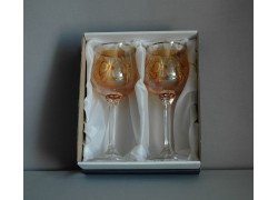 Weinglas, 2 Stück, Blumendekor, in gelb  www.sklenenevyrobky.cz