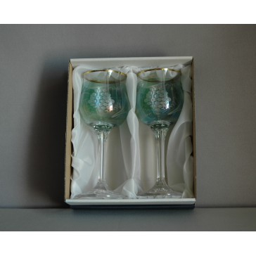 Weinglas, 2 Stück, Traubendekor, grün  www.sklenenevyrobky.cz