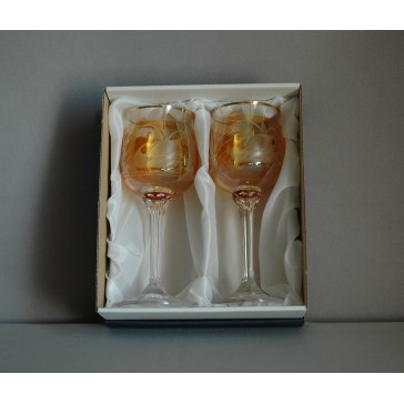 Weinglas, 2 Stück, Dekorschwan, in gelb  www.sklenenevyrobky.cz