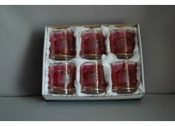 Pohár na whisky, rytý dekor Labute, v červenej farbe  www.sklenenevyrobky.cz
