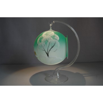Candle ball 12cm with stand, in green color www.sklenenevyrobky.cz