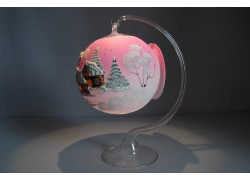 Candle ball 12cm with stand, in pink, www.sklenenevyrobky.cz