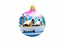 Weihnachtskugeln 6 cm  Dekor schneebedeckte Häuser und Kirche www.sklenenevyrobky.cz