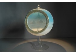 Candle ball 15cm with stand, in light blue color www.sklenenevyrobky.cz