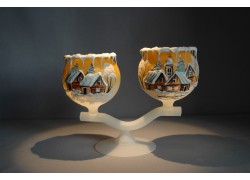 Christmas candlestick - double cup of orange color www.sklenenevyrobky.cz