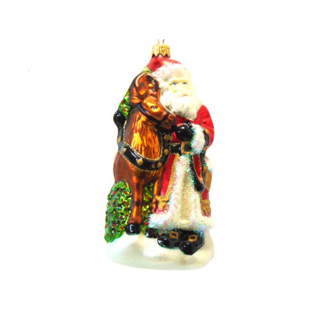 Santa Claus and reindeer glass christmas ornament www.sklenenevyrobky.cz