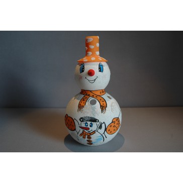 Christmas decoration - Snowman on candle, in orange decor www.sklenenevyrobky.cz