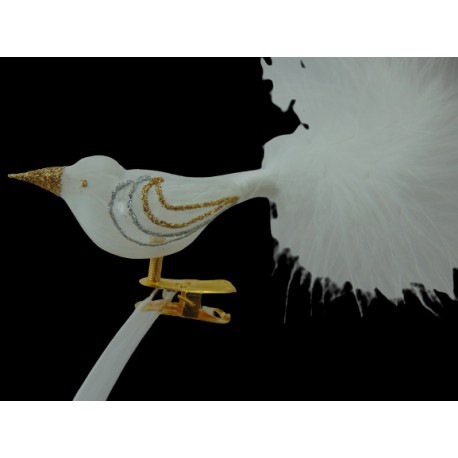 Weihnachtsvogel klein, 3029, weiß, golden verziert www.sklenenevyrobky.cz