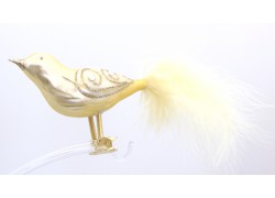 Christmas ornament bird sparrow, 144, in gold color and glass stone www.sklenenevyrobky.cz