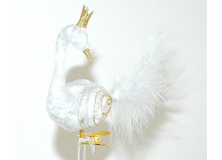 Christmas ornament swan - 378, ice white with golden decor www.sklenenevyrobky.cz