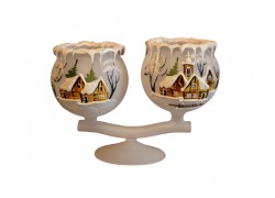 Christmas candlestick - double cup of white color www.sklenenevyrobky.cz