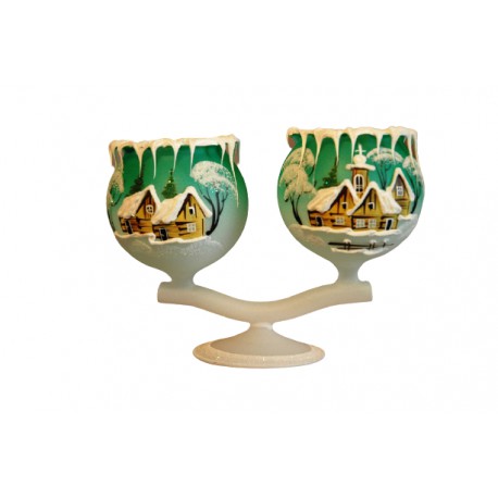 Christmas candlestick - double cup green www.sklenenevyrobky.cz
