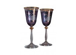 Weinglas, 2 Stück, Dekorblume, 250ml, in blau  www.sklenenevyrobky.cz