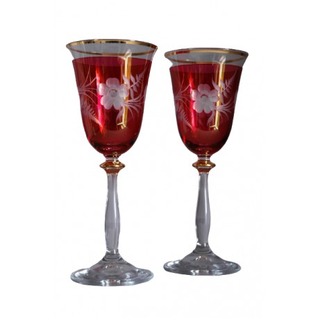 Weinglas, 2 Stück, Dekor Blume, 250ml, rot  www.sklenenevyrobky.cz