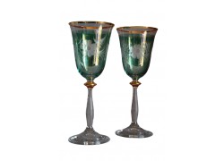 Weinglas, 2 Stück, Dekorblume, 250ml, grün  www.sklenenevyrobky.cz