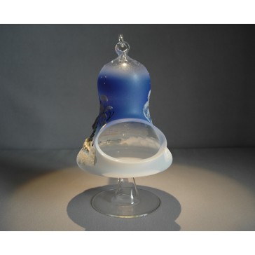 Zvon na sviečku 12cm so stojanom, v modrej farbe, www.sklenenevyrobky.cz