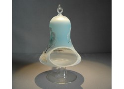 Christmas bell on candle 12cm with stand, in light blue color www.sklenenevyrobky.cz