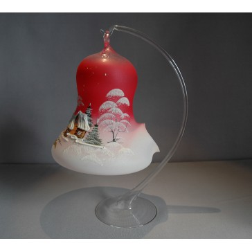 Vianočný zvon na sviečku 15cm so stojanom, v červenej farbe www.sklenenevyrobky.cz