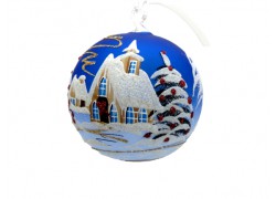 Vianočné gule 10cm, dekor retro Vianoce, modré www.sklenenevyrobky.cz