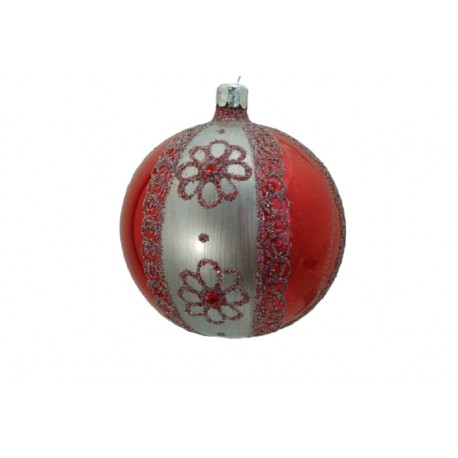 Vánoční koule 8cm, se stříbrným dekorem www.sklenenevyrobky.cz