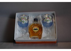 Geschenkset, Plum Brandy 0,05L +2x bemalten Gläser, blau www.sklenenevyrobky.cz