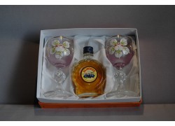 Geschenkset, Plum Brandy 0,05L +2x bemalten Gläser, rosa www.sklenenevyrobky.cz