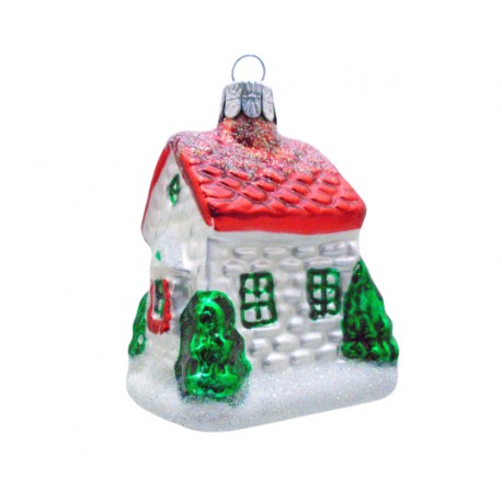 Christmas ornament Christmas house with red roof www.sklenenevyrobky.cz