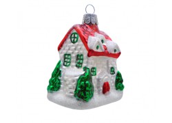Christmas ornament Christmas house with red roof www.sklenenevyrobky.cz