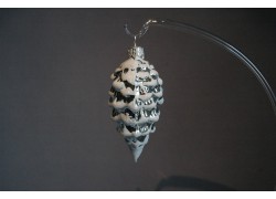 Christmas ornament of larch pine cone, silver white decor www.sklenenevyrobky.cz
