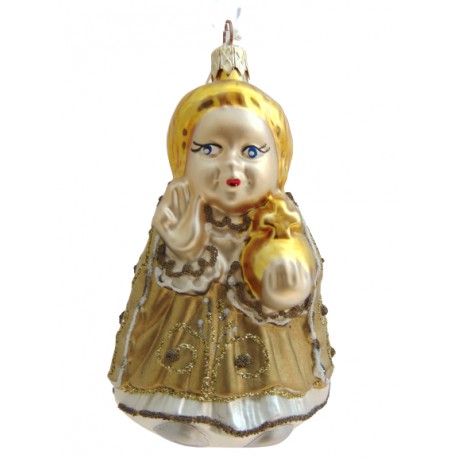 Christmas ornament of Prague Infant Jesus in gold dress www.sklenenevyrobky.cz