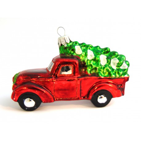 Christmas ornament, truck with Christmas tree www.sklenenevyrobky.cz