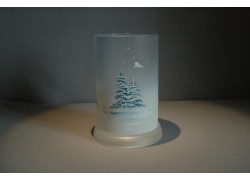 Christmas candlestick on glass pedestal, in light blue decor www.sklenenevyrobky.cz