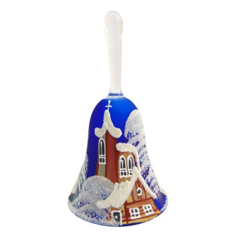 Glass Christmas bell with winter decorations www.sklenenevyrobky.cz