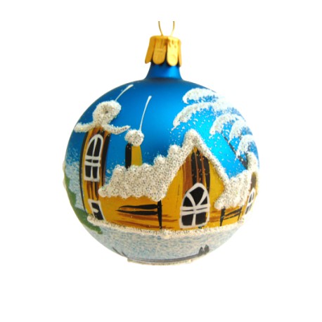 Vánoční ozdoba koule 6cm  modrá vánoční zimní motiv    www.sklenenevyrobky.cz