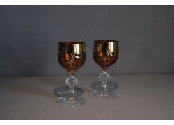 Aperitif-Gläser, 2 Stück, vergoldet und verziert, in Bernsteingelb  www.sklenenevyrobky.cz