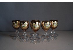 Aperitif glasses, 6 pcs, gilded and decorated, in amber color www.sklenenevyrobky.cz