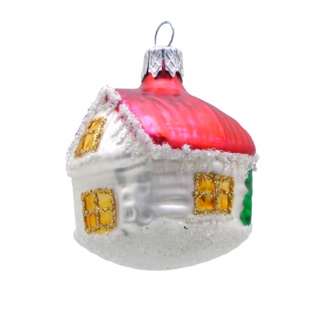 Christmas ornament cottage with red roof www.sklenenevyrobky.cz