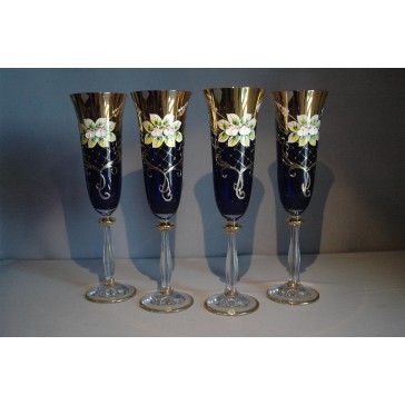 Sklenice na šampaňské,  6 ks, zlacené a  smaltovaná, v modré barvě www.sklenenevyrobky.cz