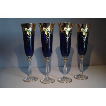 Champagnergläser, 6 Stück, vergoldet und Emaille, in blau  www.sklenenevyrobky.cz