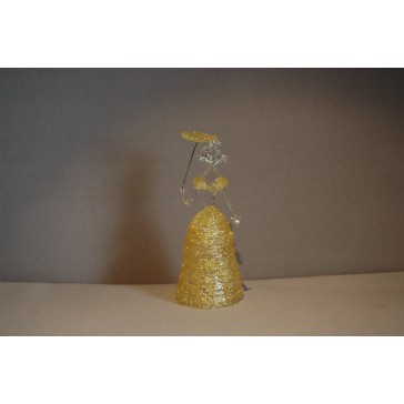 Damenfigur mit Sonnenschirm, im gelben Kleid, klares Glas www.sklenenevyrobky.cz