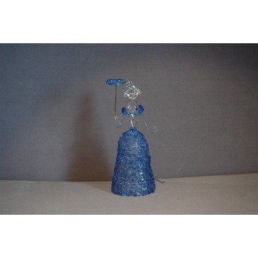 Damenfigur mit Sonnenschirm, im blauen Kleid, klares Glas www.sklenenevyrobky.cz