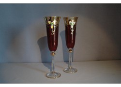Pohár na šampanské, 2 ks, pozlátené a dekorované, rubínové www.sklenenevyrobky.cz